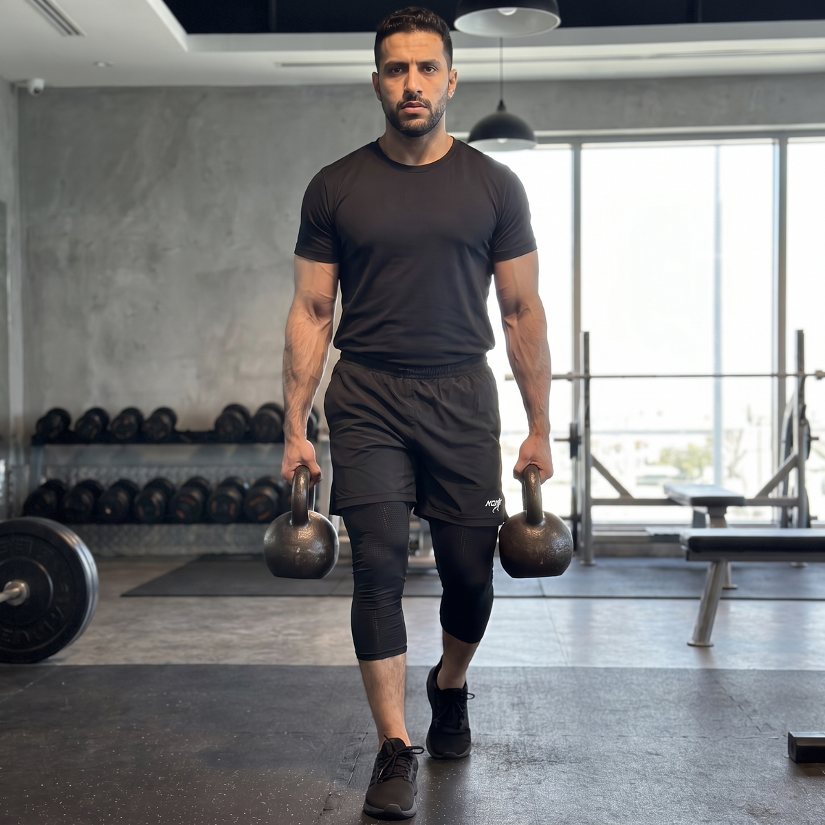 AZM Active 2-in-1 performance shorts with built-in 3/4 compression base layer